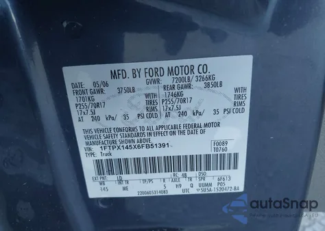 2006 Ford F-150 Fx4/Lariat/Xl/Xlt from USA, damaged, VIN 1FTPX145X6FB51391